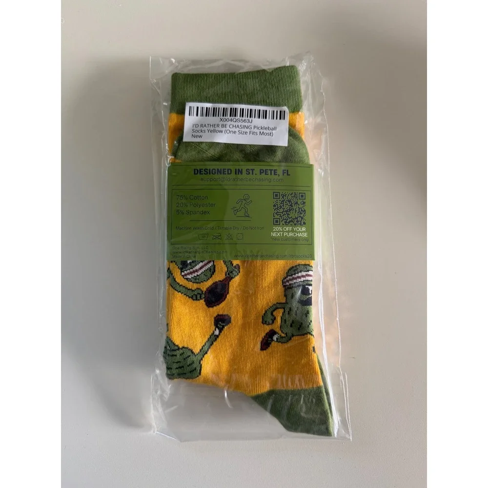 I'd Rather Be Chasing Pickleball Socks OSFM Yellow Green Novelty Graphic Crew